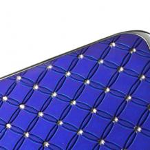 Заден предпазен твърд гръб / капак / с камъни за Samsung Galaxy Core i8260 / Core i8262 - тъмно син с метален кант