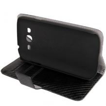 Kожен калъф Flip тефтер със стойка Carbon за Samsung Galaxy Grand i9082 / Grand i9080 / Grand Neo i9060 - черен