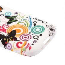 Силиконов калъф / гръб / TPU за Samsung Galaxy S4 Mini I9190 / I9192 / I9195 - бял с цветя и пеперуди