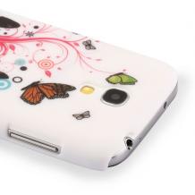 Заден предпазен твърд гръб / капак / за Samsung Galaxy S4 Mini I9190 / I9192 / I9195 - бял с пеперуди