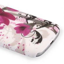 Заден предпазен твърд гръб / капак / за Samsung Galaxy S4 Mini I9190 / I9192 / I9195 - бял с лилави цветя