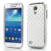 Заден предпазен твърд гръб с камъни за Samsung Galaxy S4 mini i9190 / Samsung S4 mini Dual i9192 / i9195 - бял