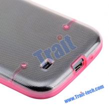 Силиконов калъф с твърд гръб за Samsung Galaxy S4 Mini I9192 / S4 mini I9195 / I9190 - прозрачен с розова  рамка