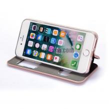 Луксозен кожен калъф Flip тефтер OPEN S-View със стойка за Apple iPhone 7 - Rose Gold