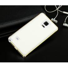 Метален бъмпер / Bumper с кожен гръб за Samsung G900 Galaxy S5 i9600 - бял