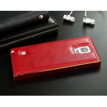 Метален бъмпер / Bumper с кожен гръб за Samsung Galaxy Note 4 N910 / Samsung Note 4 - червен