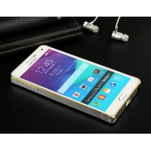 Метален бъмпер / Bumper с кожен гръб за Samsung Galaxy Note 4 N910 / Samsung Note 4 - бял