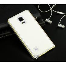 Метален бъмпер / Bumper с кожен гръб за Samsung G900 Galaxy S5 i9600 - бял