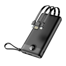 Универсална външна батерия Power Bank VEGER W2059 C20 20 000 mAh Type C & Lightning & MicroUSB и вградени USB кабели LED дисплей