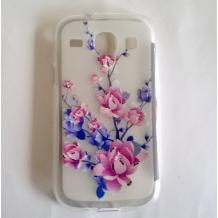 Силиконов калъф / гръб / TPU за Samsung Galaxy Core I8260 / Samsung Core I8262 - прозрачен с розови и лилави цветя