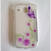Силиконов калъф / гръб / TPU за Samsung Galaxy Core I8260 / Samsung Core i8262 - прозрачен с лилави цветя и пеперуда