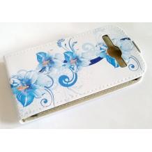 Кожен калъф Flip тефтер за Samsung Galaxy Core I8260 / I8262 - сини цветя