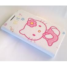 Кожен калъф Flip тефтер със стойка за Samsung Galaxy S4 Mini I9190 / I9192 / I9195 - бяло и розово / Hello Kitty 2