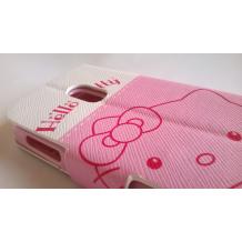 Кожен калъф Flip тефтер със стойка за Nokia Lumia 620 - розово и бяло / Hello Kitty