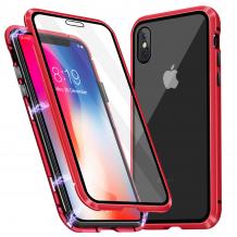 Магнитен калъф Bumper Case 360° FULL за Apple iPhone XS Max - прозрачен / червена рамка