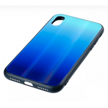 Луксозен стъклен твърд гръб за Samsung Galaxy A20e – преливащ / синьо - черно