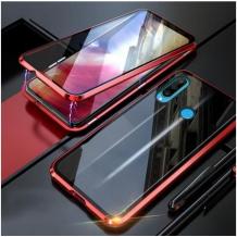 Магнитен калъф Bumper Case 360° FULL за Samsung Galaxy A40 - прозрачен / червена рамка