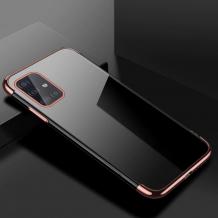 Луксозен силиконов калъф / гръб / TPU за Samsung Galaxy A41 - прозрачен / Rose Gold кант