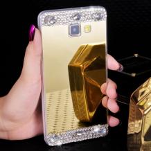 Луксозен силиконов калъф / гръб / TPU с камъни за Samsung Galaxy A5 2017 A520 - огледален / златист