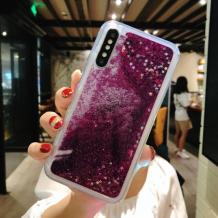 Луксозен твърд гръб 3D Water Case за Samsung Galaxy A7 2018 A750F - прозрачен / течен гръб с лилав брокат / звездички
