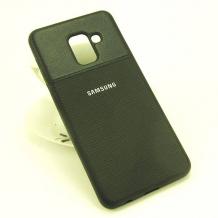 Луксозен силиконов калъф / гръб / TPU за Samsung Galaxy A8 2018 A530F - черен / имитиращ кожа