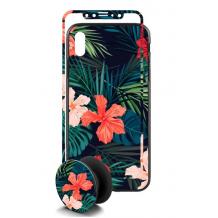 Луксозен твърд гръб 3in1 със стъклен протектор и Popsocket за Samsung Galaxy J6 Plus 2018 - цветя