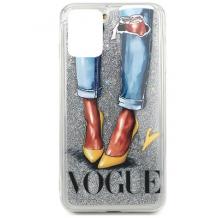 Луксозен твърд гръб 3D Water Case за Samsung Galaxy S20 - течен гръб със сребрист брокат / VOGUE