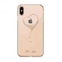 Луксозен гръб KINGXBAR Swarovski Diamond за Apple iPhone XS Max - прозрачен / златист кант / сърце