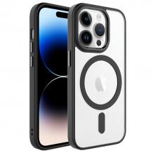 Силиконов калъф / гръб / Clear Case с безжично зареждане MagSafe кейс за Apple iPhone 14 Pro Max (6.7) - прозрачен с черен кант