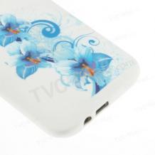Силиконов калъф / гръб / TPU за HTC One M8 - бял със сини цветя