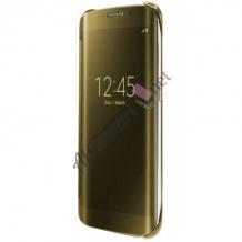 Луксозен калъф Clear View Cover с твърд гръб за Samsung Galaxy S7 Edge G935 - златист