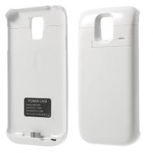 Твърд гръб / външна батерия / Battery power bank със стойка за Samsung G900 Galaxy S5 - 4800 mAh / бял