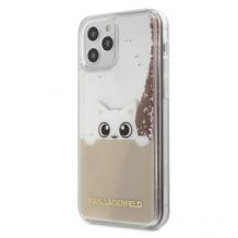 Оригинален калъф KARL LAGERFELD Liquid Glitter Case за Apple iPhone 12 Pro Max 6.7" - прозрачен / розов брокат / Cat