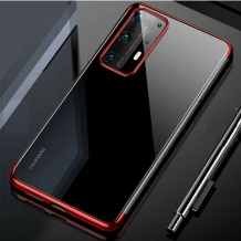 Луксозен силиконов калъф / гръб / TPU за Huawei P40 Pro - прозрачен / червен кант