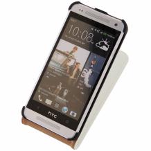 Кожен калъф Flip тефтер за HTC One Mini M4 - бял / гравирана кожа