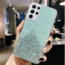 Силиконов калъф / кейс / Brillant Clear Case за Samsung Galaxy A22 4G - зелен / сребрист брокат