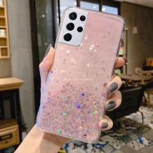 Силиконов калъф / гръб / Brillant Clear Case за Samsung Galaxy A03s - розов / сребрист брокат