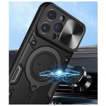Удароустойчив гръб TPU кейс Slide Camera Case Magnetic Finger Ring Car Holder за iPhone 11 (6.1) - черен