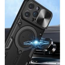 Удароустойчив гръб TPU кейс Slide Camera Case Magnetic Finger Ring Car Holder за Samsung S23 - черен