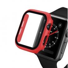 Луксозен кейс 2in1 3D 360° Full Cover Tempered glass за Apple Watch Series 44mm - червен