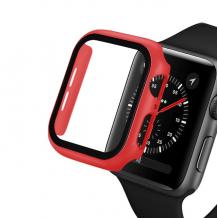 Луксозен кейс 2in1 3D 360° Full Cover Tempered glass за Apple Watch Series 40mm - червен