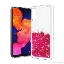 Луксозен твърд гръб 3D Water Case за Xiaomi Redmi 7A - прозрачен / течен гръб с розов брокат