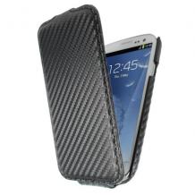 Кожен калъф Flip Carbon за Samsung GALAXY S3 I9300 - черен
