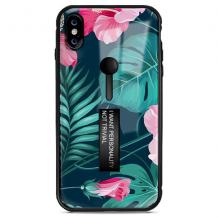 Луксозен гръб с подвижен пръстен/държач за Huawei Mate 20 Pro - розови цветя