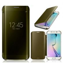 Страничен флип калъф Clear View Cover за Samsung Galaxy S6 Edge+ G928 / S6 Edge Plus - Gold / Златен 