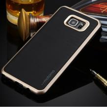 Луксозен силиконов калъф / гръб / TPU ROYCE Hybrid с твърда част за Samsung Galaxy A3 2017 A320 - черен / златист кант