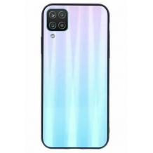 Луксозен стъклен твърд гръб / кейс / Aurora за Samsung Galaxy A12 - преливащ / синьо и розово
