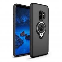 Луксозен силиконов гръб със стойка FSHANG Ring Case за Samsung Galaxy S9 G960 - черен