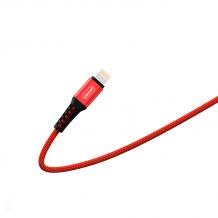 USB кабел DENMEN Lightning D02L 2.4A за зареждане и пренос на данни - червен