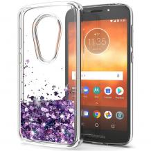 Луксозен твърд гръб 3D Water Case за Motorola Moto E5 / G6 Play - прозрачен / течен гръб с лилав брокат